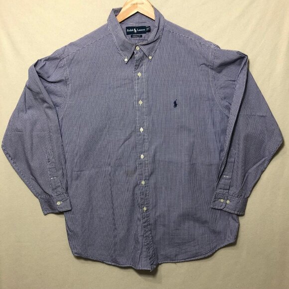Ralph Lauren Dress Shirt Mens 18 34/35 Classic Fit Button Down Gingham Purple - Picture 1 of 7